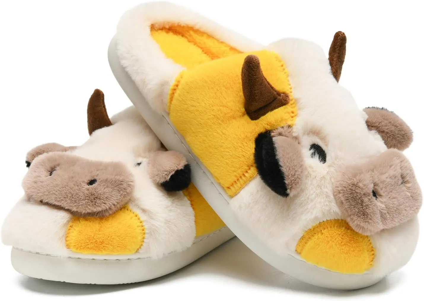 COVS Cow Slippers for Women/Men， Cute Cozy Cartoon Cow Fluffy Slippers Indoor Outdoor Fuzzy Slippers In Winter