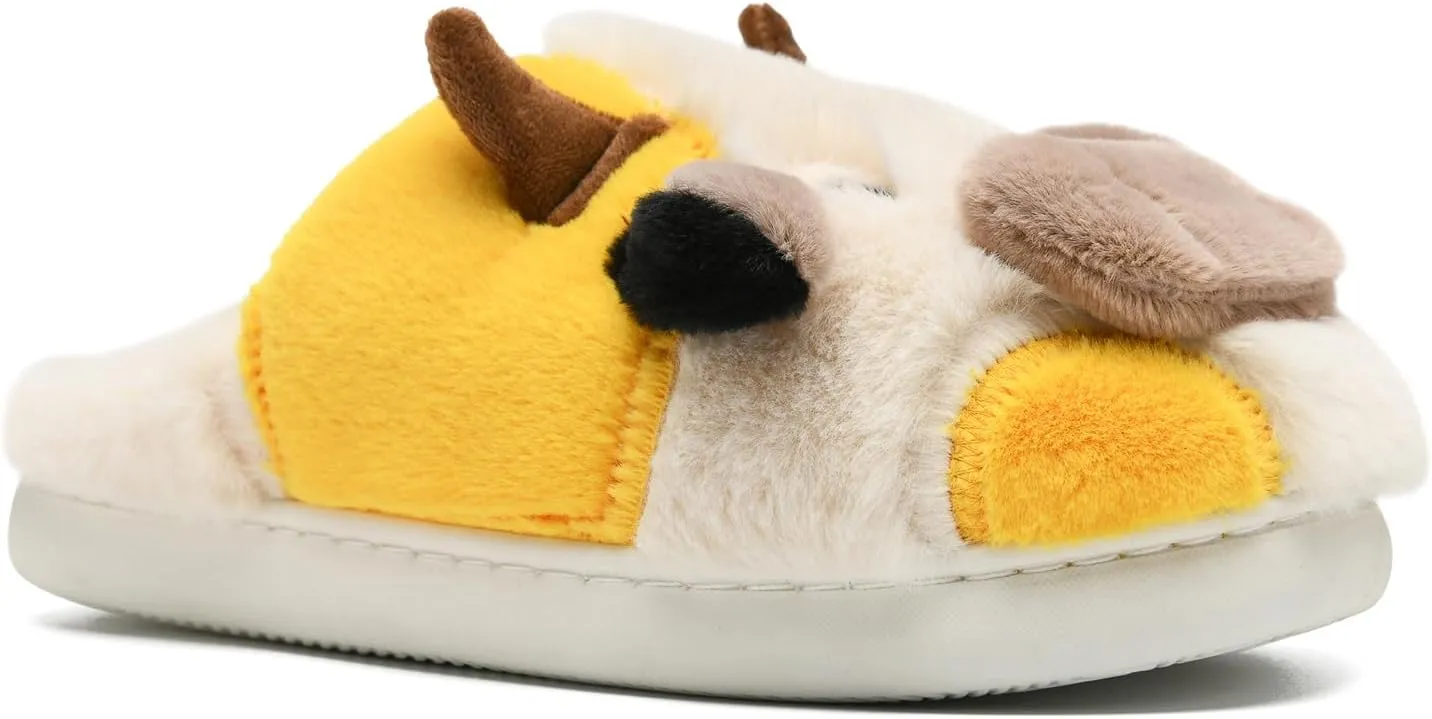 COVS Cow Slippers for Women/Men， Cute Cozy Cartoon Cow Fluffy Slippers Indoor Outdoor Fuzzy Slippers In Winter