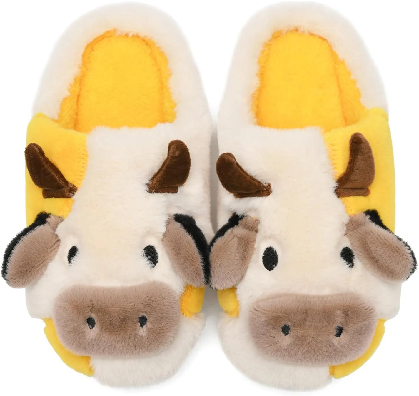 COVS Cow Slippers for Women/Men， Cute Cozy Cartoon Cow Fluffy Slippers Indoor Outdoor Fuzzy Slippers In Winter