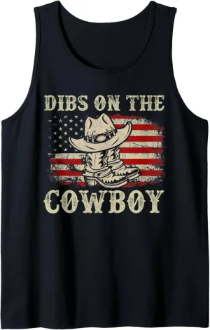 Cowboy Boots Dibs On The Cowboy Western Life Country US FLag Tank Top
