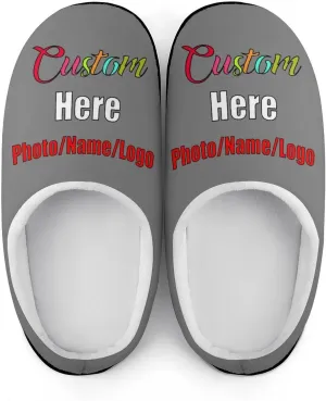 Custom Slippers for Men Women, Personalized Design Photo Logo Name for Autumn Winter Gifts Cotton Furry Slipper