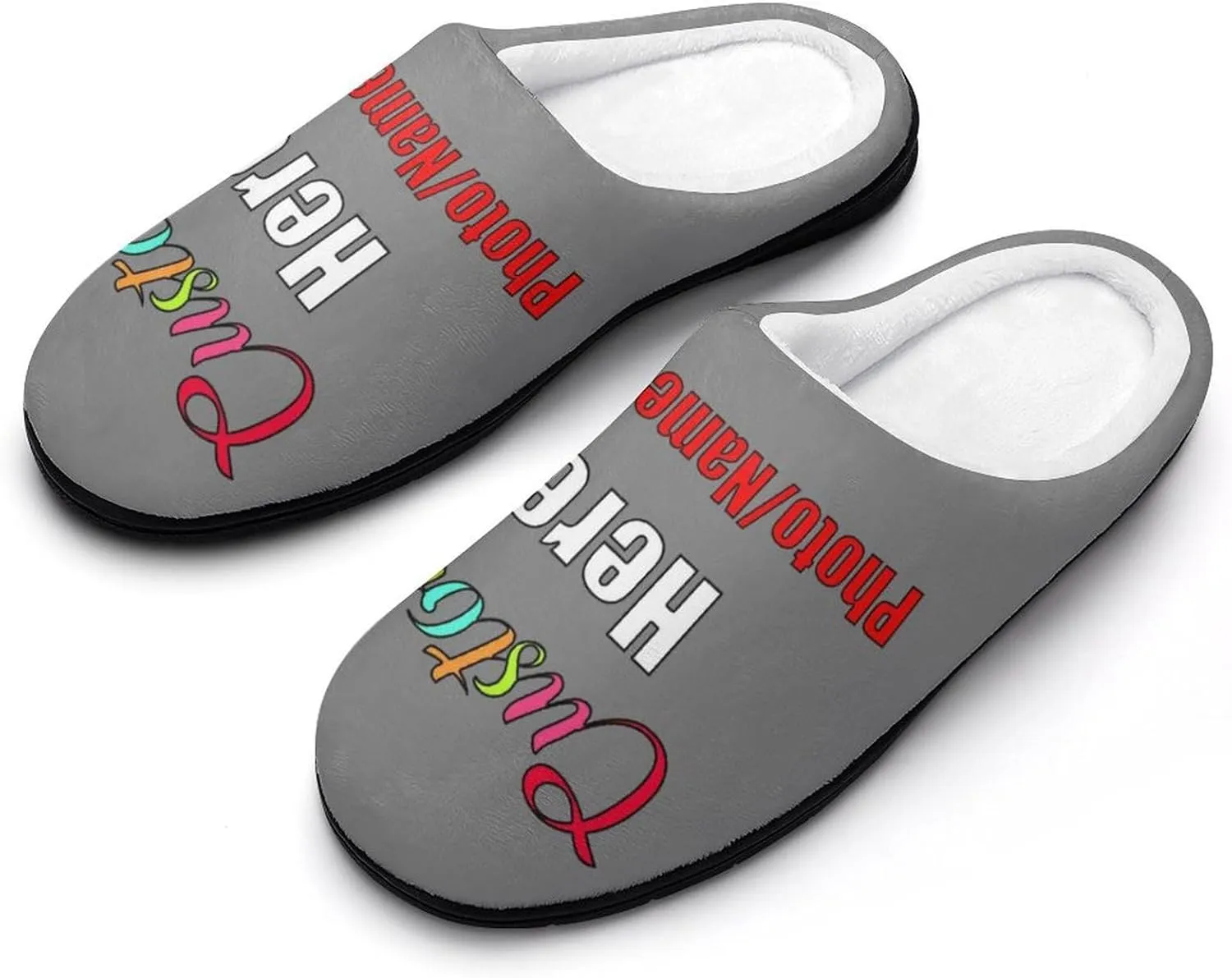 Custom Slippers for Men Women, Personalized Design Photo Logo Name for Autumn Winter Gifts Cotton Furry Slipper