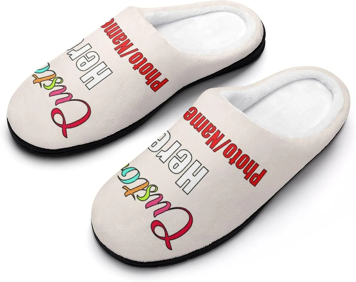 Custom Slippers for Men Women, Personalized Design Photo Logo Name for Autumn Winter Gifts Cotton Furry Slipper