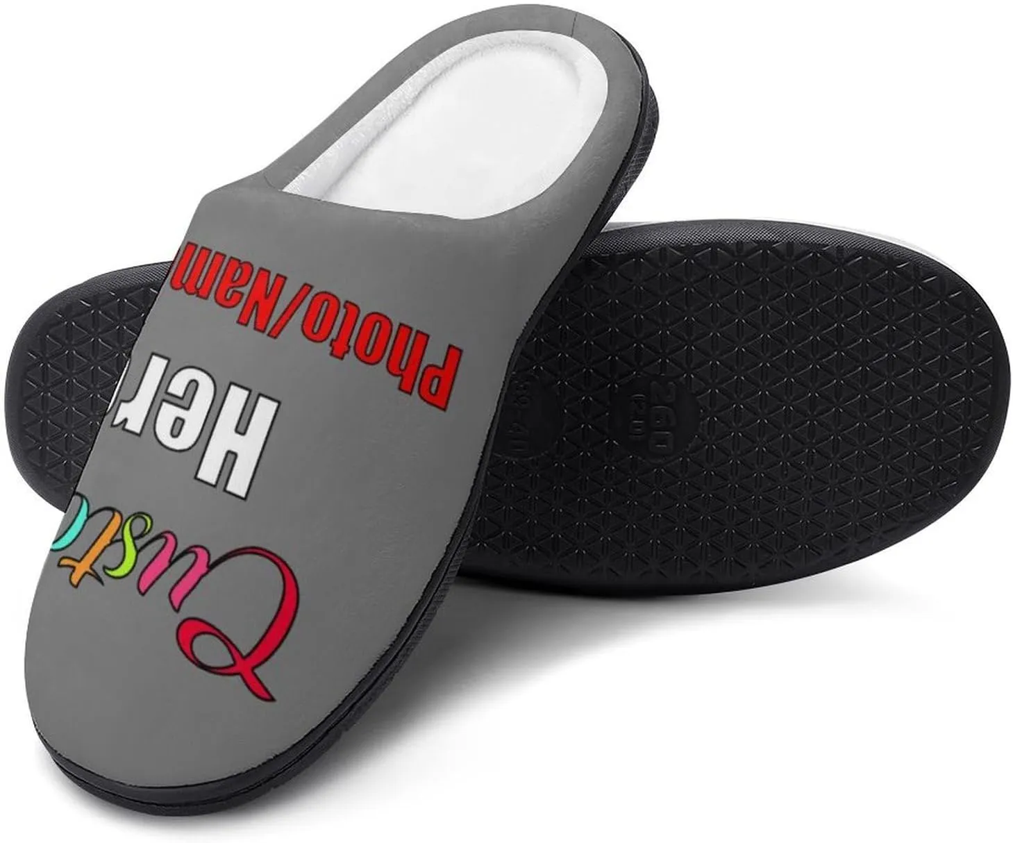 Custom Slippers for Men Women, Personalized Design Photo Logo Name for Autumn Winter Gifts Cotton Furry Slipper
