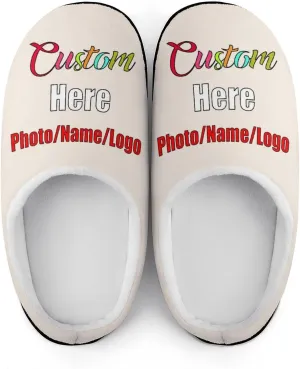Custom Slippers for Men Women, Personalized Design Photo Logo Name for Autumn Winter Gifts Cotton Furry Slipper