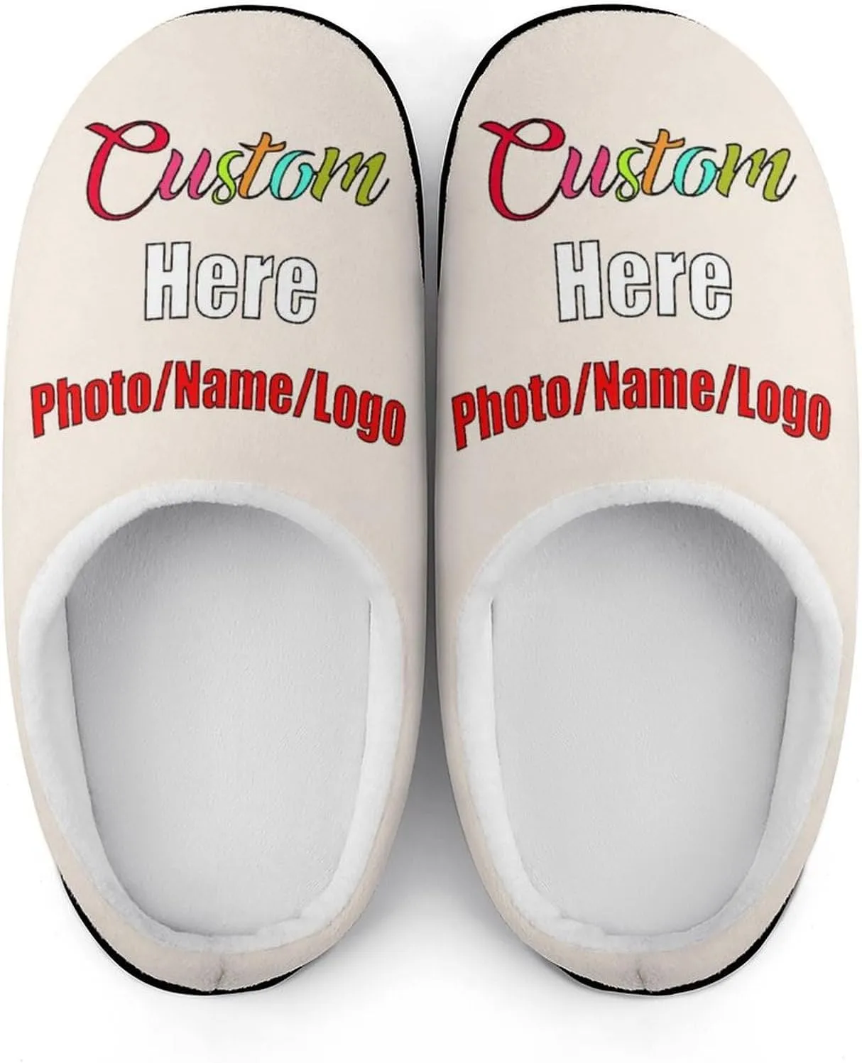 Custom Slippers for Men Women, Personalized Design Photo Logo Name for Autumn Winter Gifts Cotton Furry Slipper