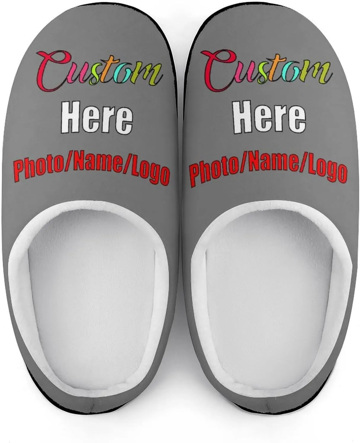 Custom Slippers for Men Women, Personalized Design Photo Logo Name for Autumn Winter Gifts Cotton Furry Slipper