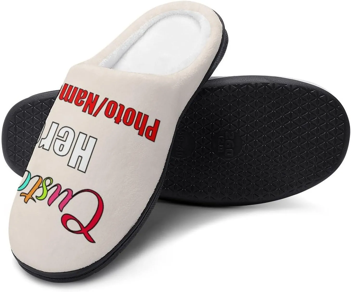 Custom Slippers for Men Women, Personalized Design Photo Logo Name for Autumn Winter Gifts Cotton Furry Slipper