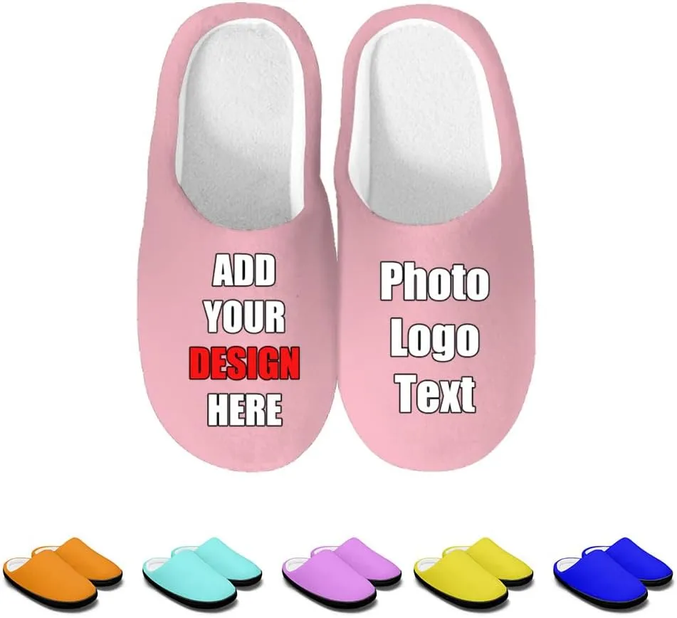 Custom Slippers for Women Men, Personalized Non-Slip Indoor Outdoor Winter Bedroom Shoes Add Your Image Logo Text