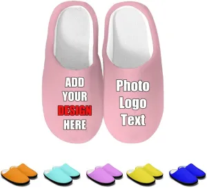 Custom Slippers for Women Men, Personalized Non-Slip Indoor Outdoor Winter Bedroom Shoes Add Your Image Logo Text