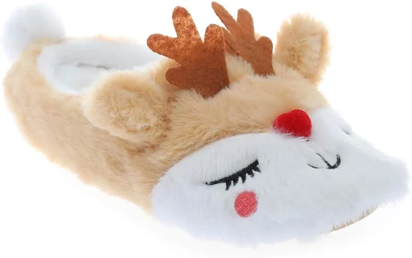 Cute Animal Unicorn Slippers | Rainbow Moose Elf Plush Home Slides | Fluffy Girls Gift Shoes