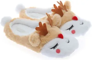 Cute Animal Unicorn Slippers | Rainbow Moose Elf Plush Home Slides | Fluffy Girls Gift Shoes