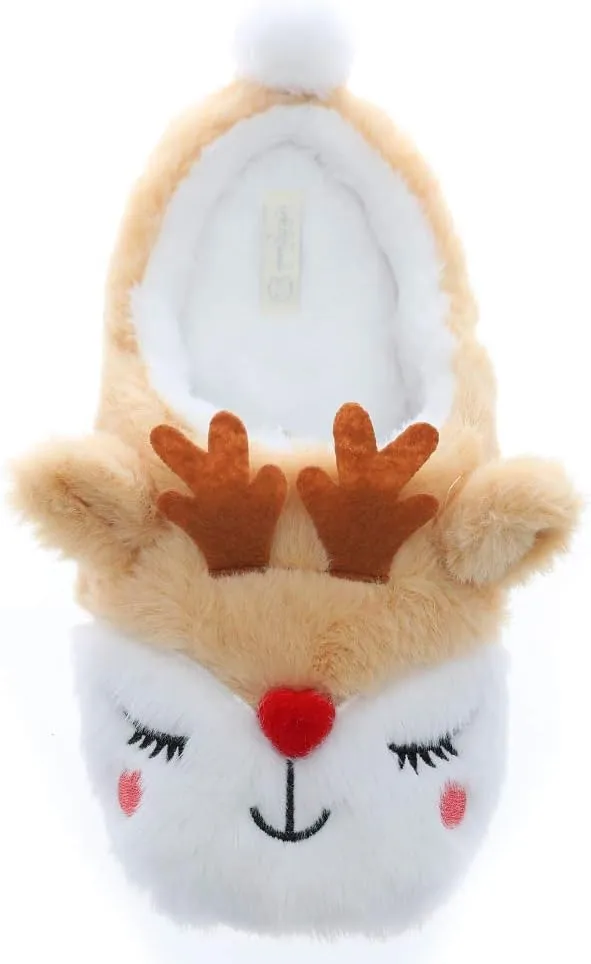 Cute Animal Unicorn Slippers | Rainbow Moose Elf Plush Home Slides | Fluffy Girls Gift Shoes