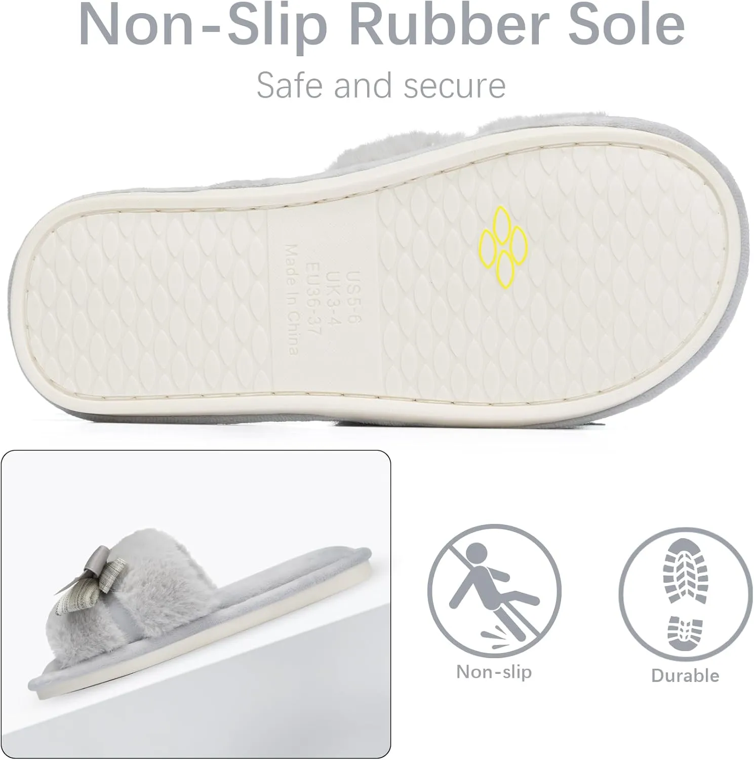Cute Bow Slippers for Women with Memory Foam Open Toe Fuzzy House Slippers indoor outdoor Anti-Skid Soft Birthday Gifts for Women Mom