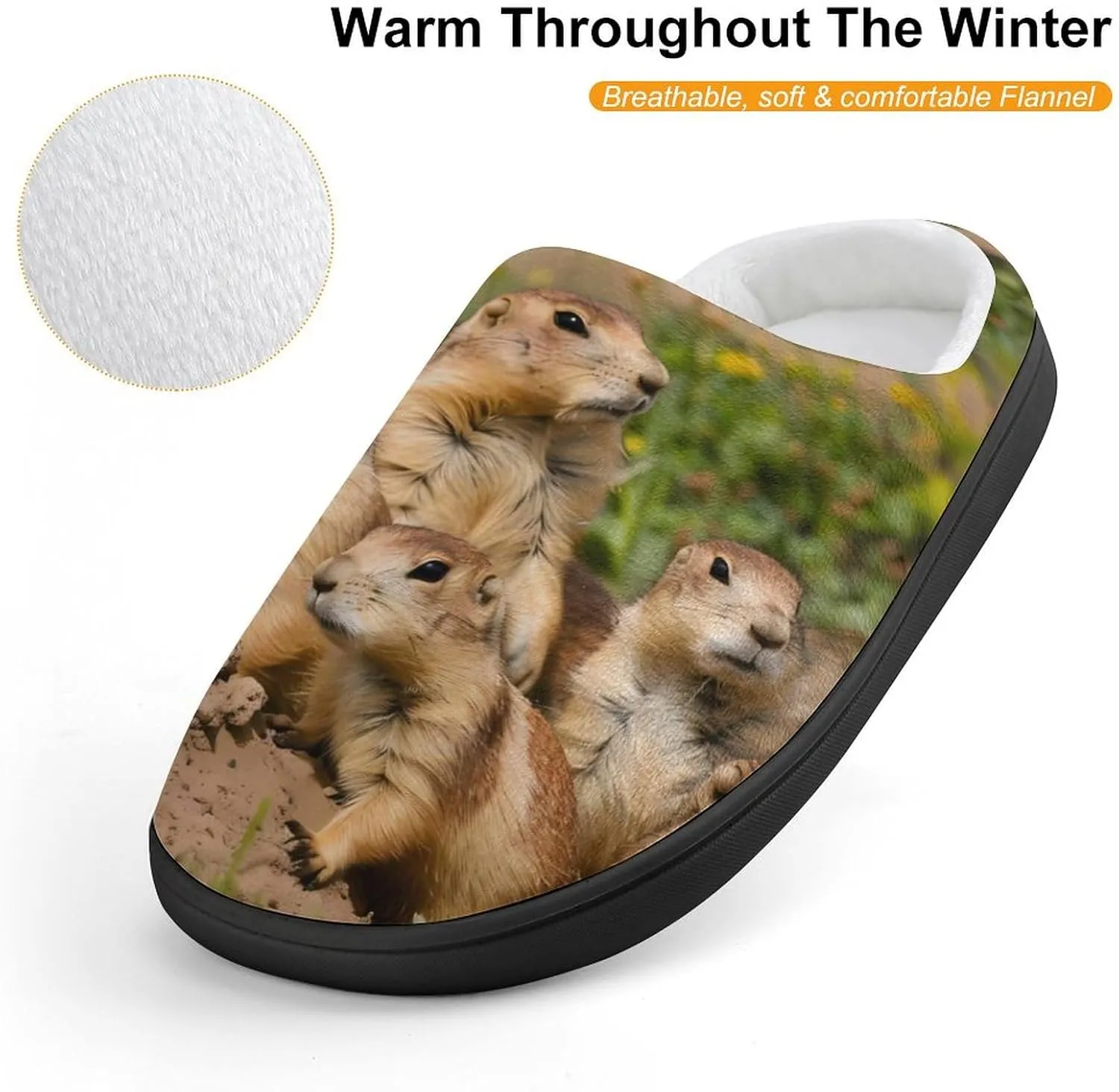 Cute Prairie Dogs Cute Cotton Slippers Anti-Slip House Shoes Printed Slipper for Indoor Outdoor