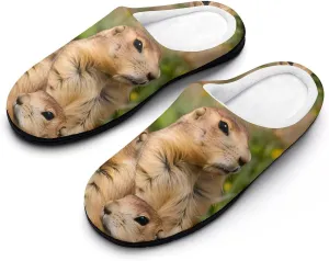 Cute Prairie Dogs Printed Men's Cotton Slipper Shoes Soft Anti-Skid Sole Home Shoe for House Indoor Outdoor