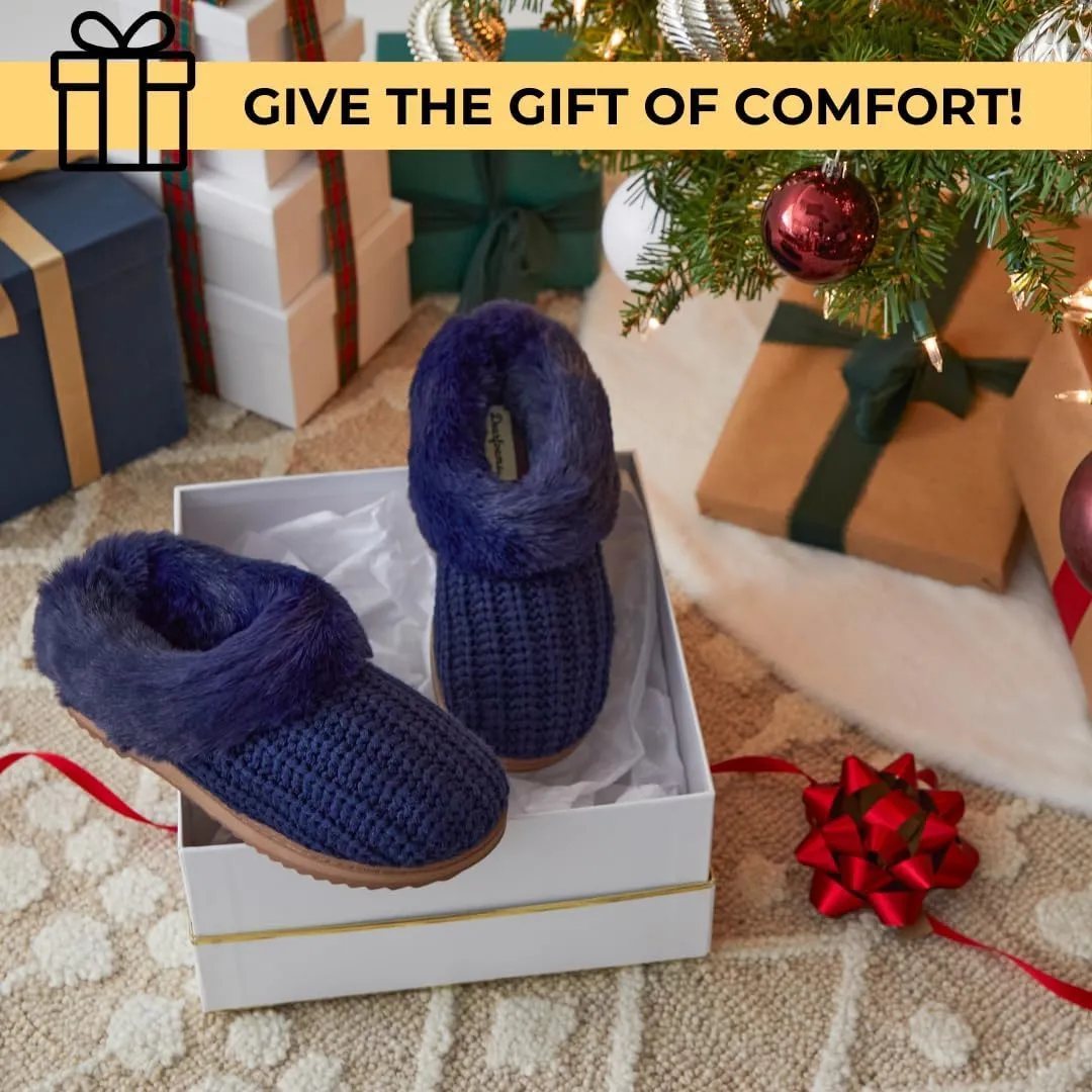Dearfoams Gifts for Women, Mom, Sister, Wife - Fuzzy Fluffy Memory Foam Slipper - Hannah Knit Clog House Shoe House Slipper