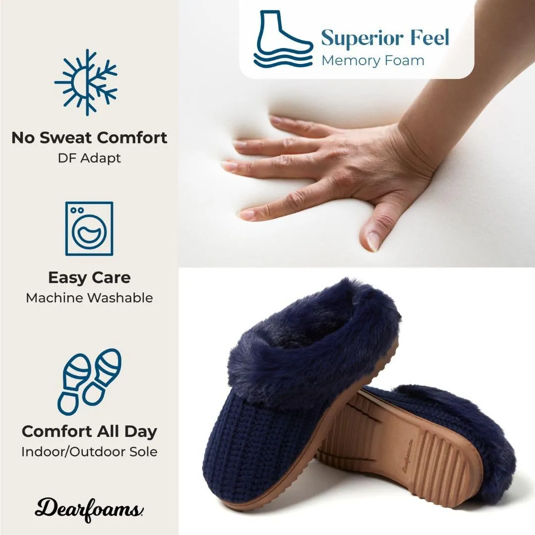 Dearfoams Gifts for Women, Mom, Sister, Wife - Fuzzy Fluffy Memory Foam Slipper - Hannah Knit Clog House Shoe House Slipper