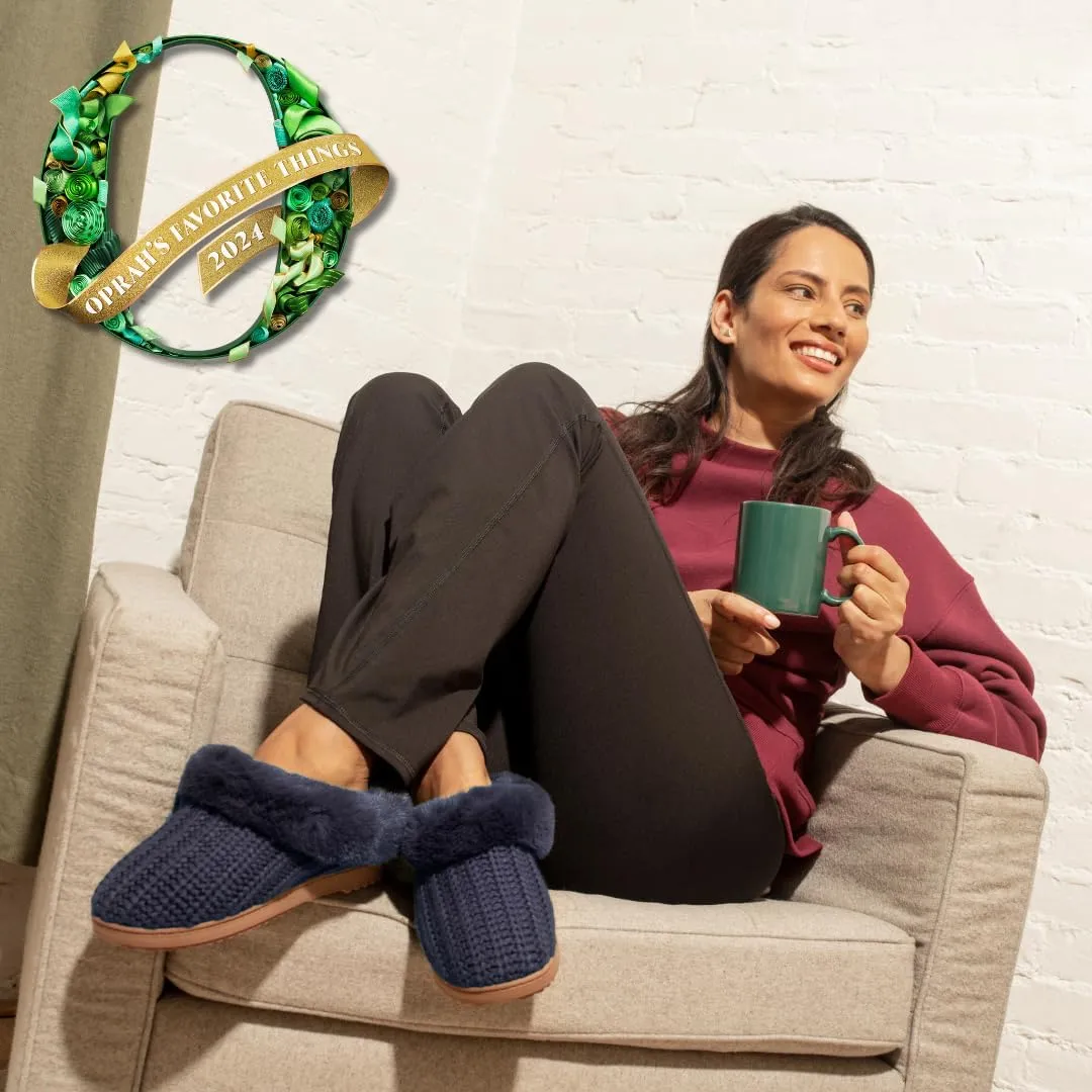 Dearfoams Gifts for Women, Mom, Sister, Wife - Fuzzy Fluffy Memory Foam Slipper - Hannah Knit Clog House Shoe House Slipper