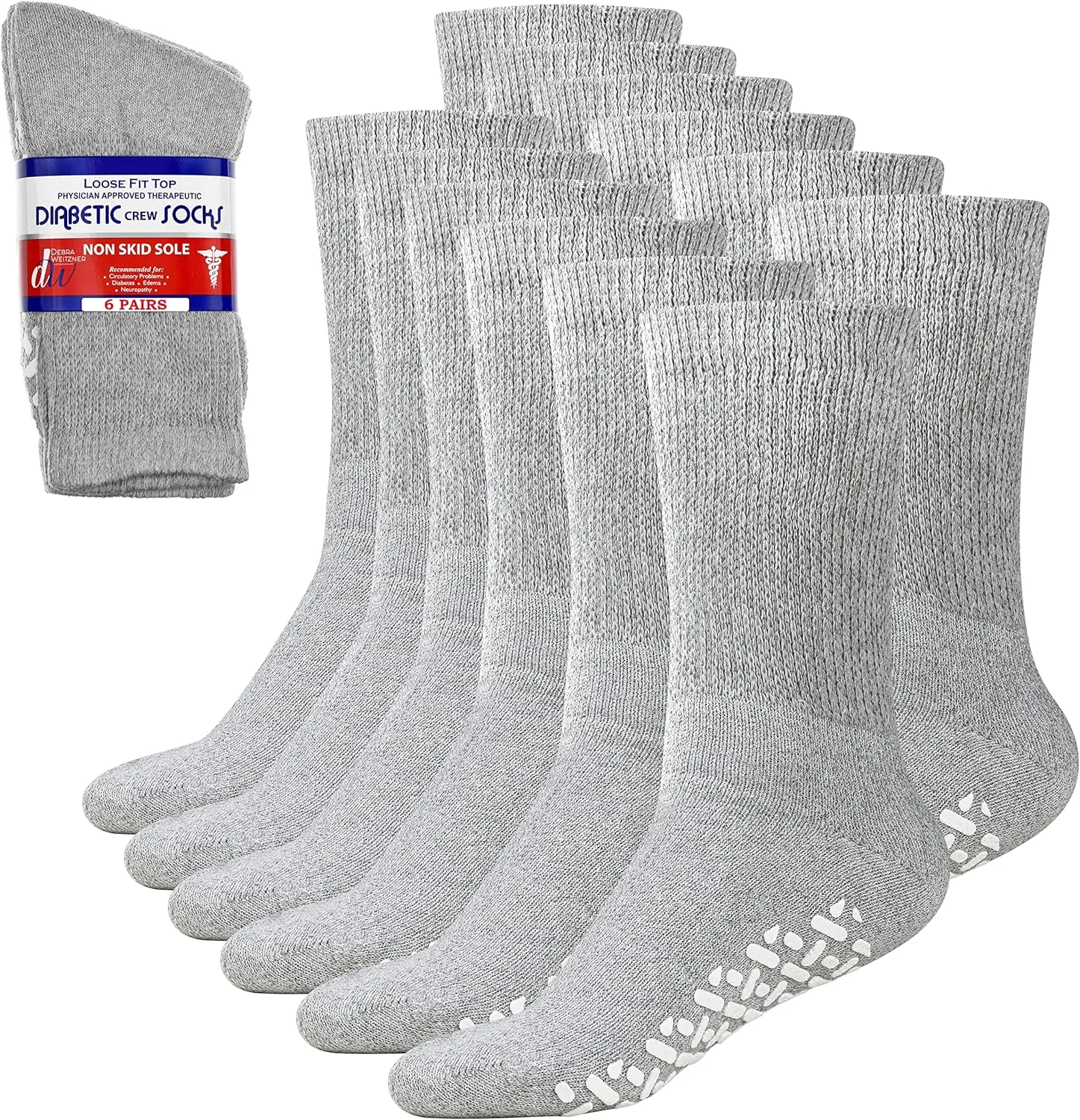 Debra Weitzner 6Pk Non-Binding Loose Fit Sock - Non-Slip Diabetic Socks for Men and Women - Crew, Ankle