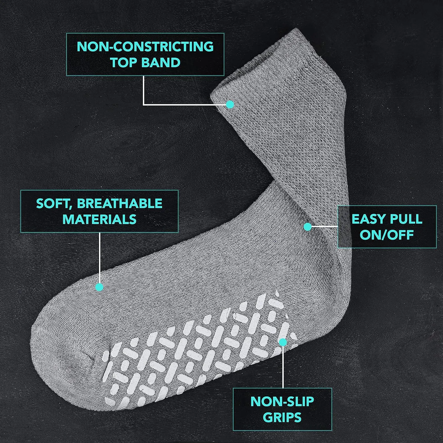 Debra Weitzner 6Pk Non-Binding Loose Fit Sock - Non-Slip Diabetic Socks for Men and Women - Crew, Ankle