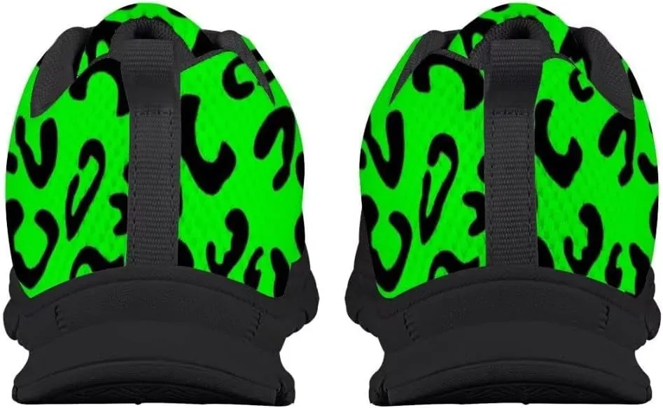Dellukee Running Shoes for Girls Boys Black Bottom Kids Breathable Athletic Tennis Walking Leopard Sneakers