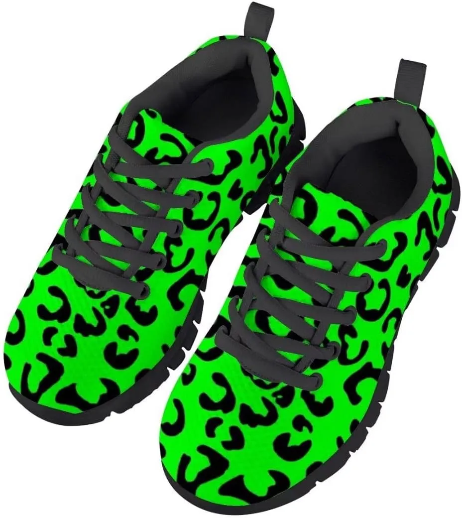 Dellukee Running Shoes for Girls Boys Black Bottom Kids Breathable Athletic Tennis Walking Leopard Sneakers