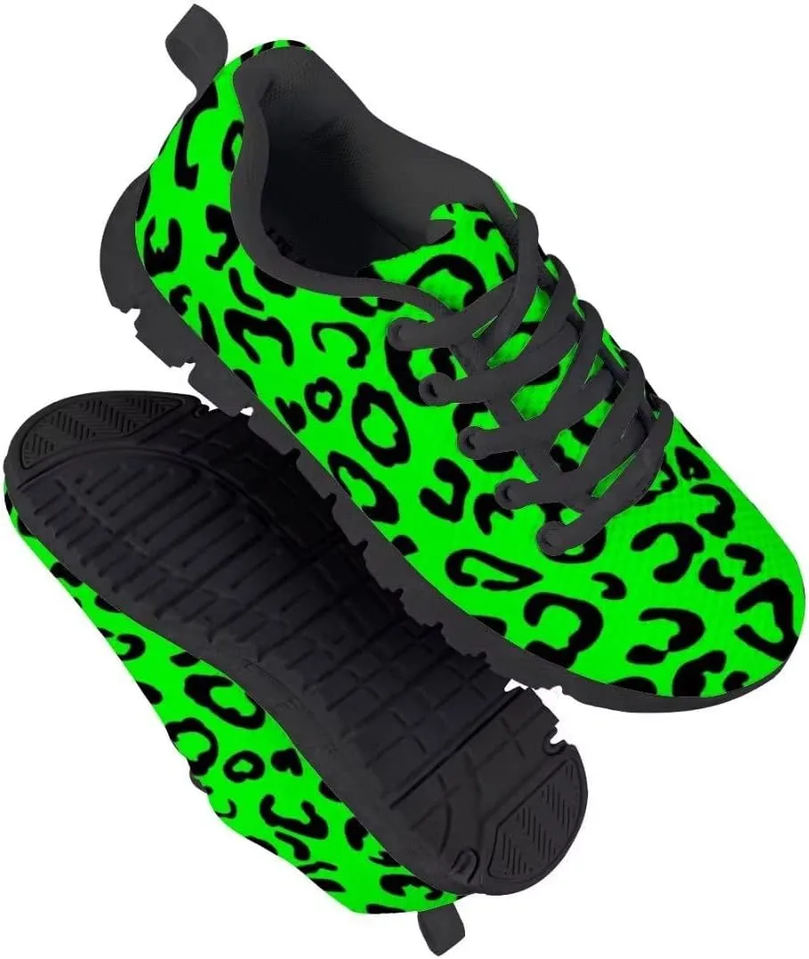 Dellukee Running Shoes for Girls Boys Black Bottom Kids Breathable Athletic Tennis Walking Leopard Sneakers