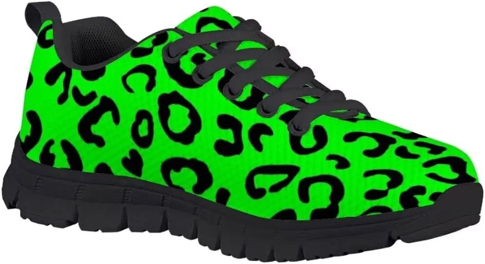 Dellukee Running Shoes for Girls Boys Black Bottom Kids Breathable Athletic Tennis Walking Leopard Sneakers