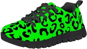 Dellukee Running Shoes for Girls Boys Black Bottom Kids Breathable Athletic Tennis Walking Leopard Sneakers