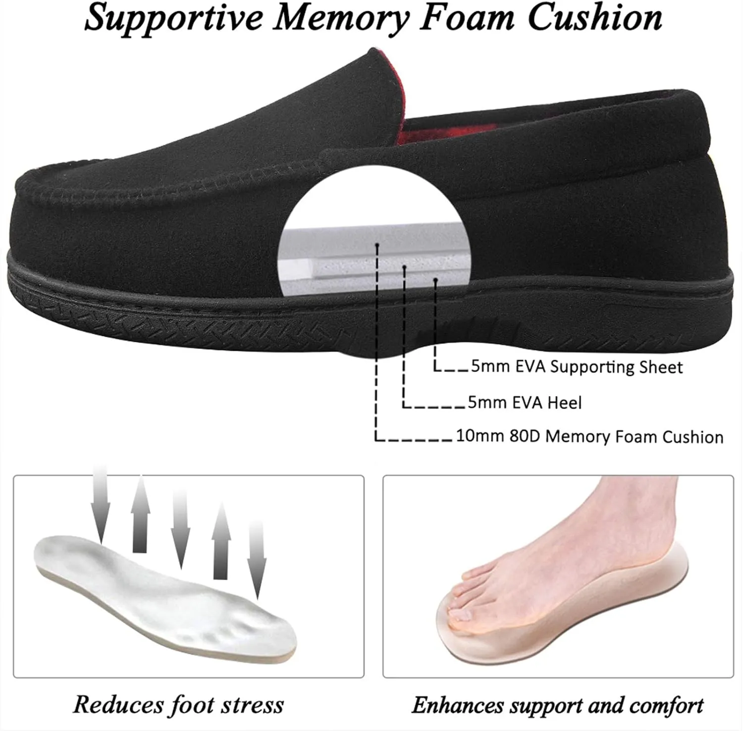DL Men's Memory Foam Moccasin Slippers Breathable Moccasin Slippers Micro Wool House Shoes Anti-Slip Sole Indoor Outdoor