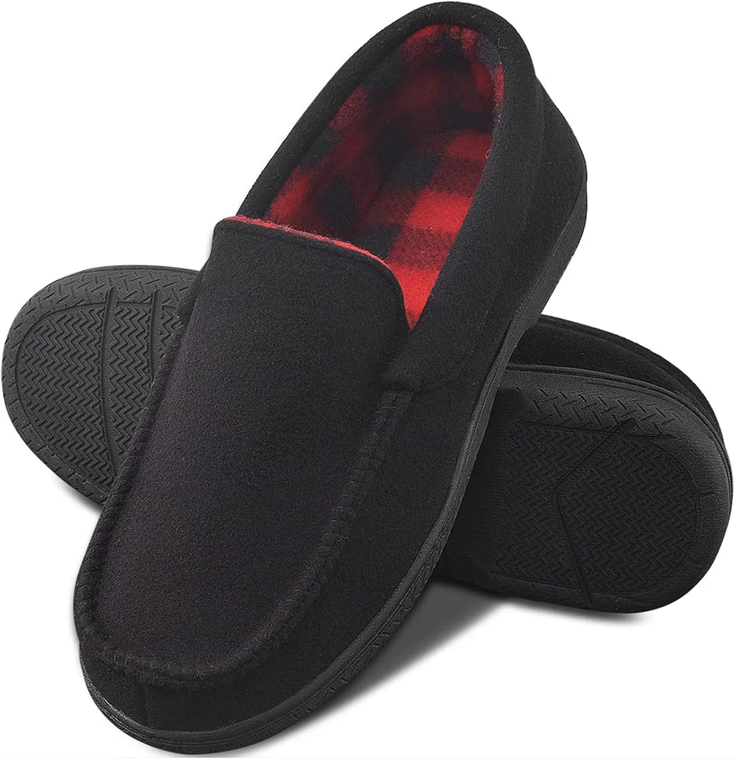 DL Men's Memory Foam Moccasin Slippers Breathable Moccasin Slippers Micro Wool House Shoes Anti-Slip Sole Indoor Outdoor