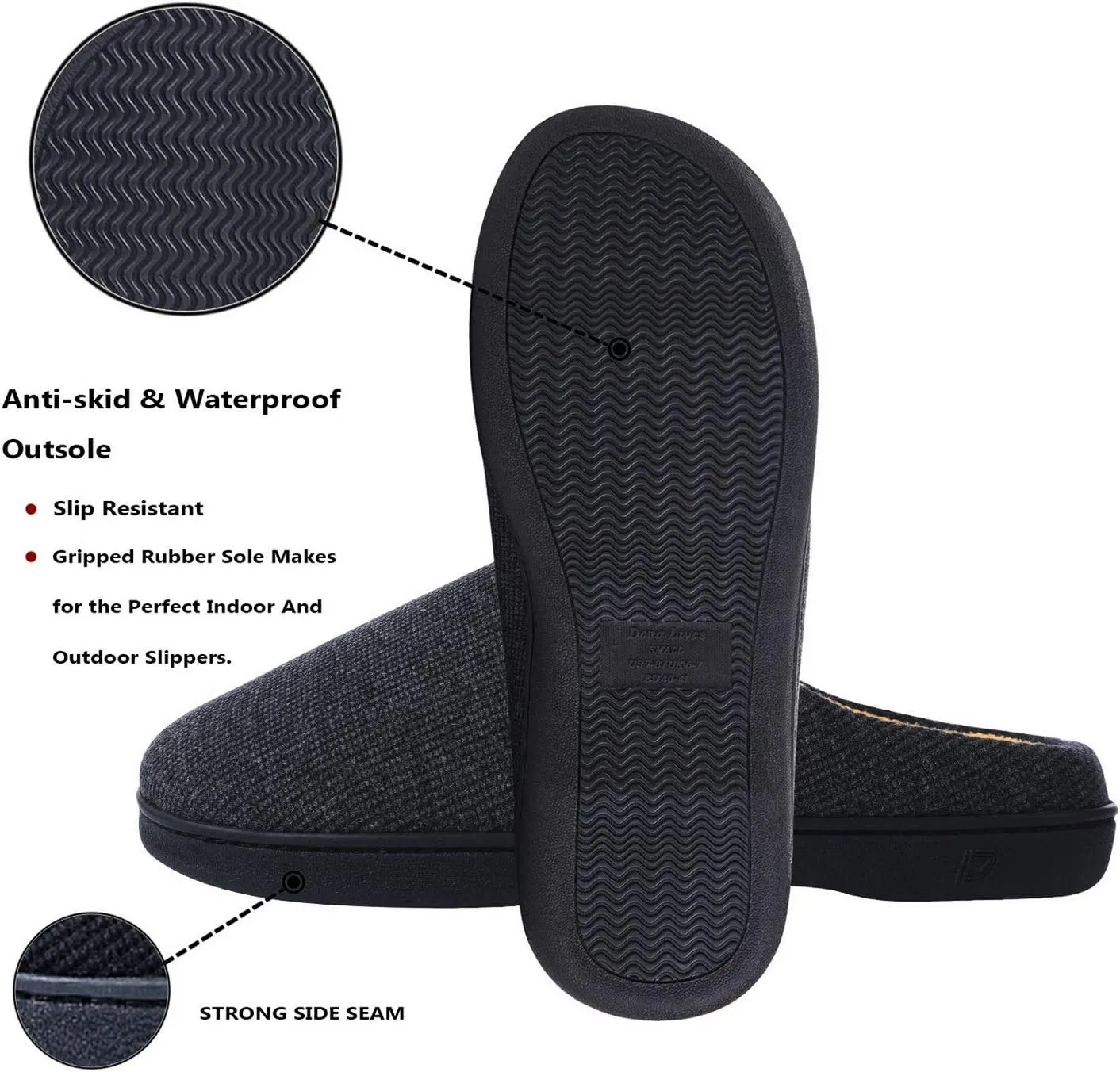 DL Mens Memory Foam Slippers - Comfortable House Slippers For Men, Indoor Outdoor, Closed Toe Black Gray Navy