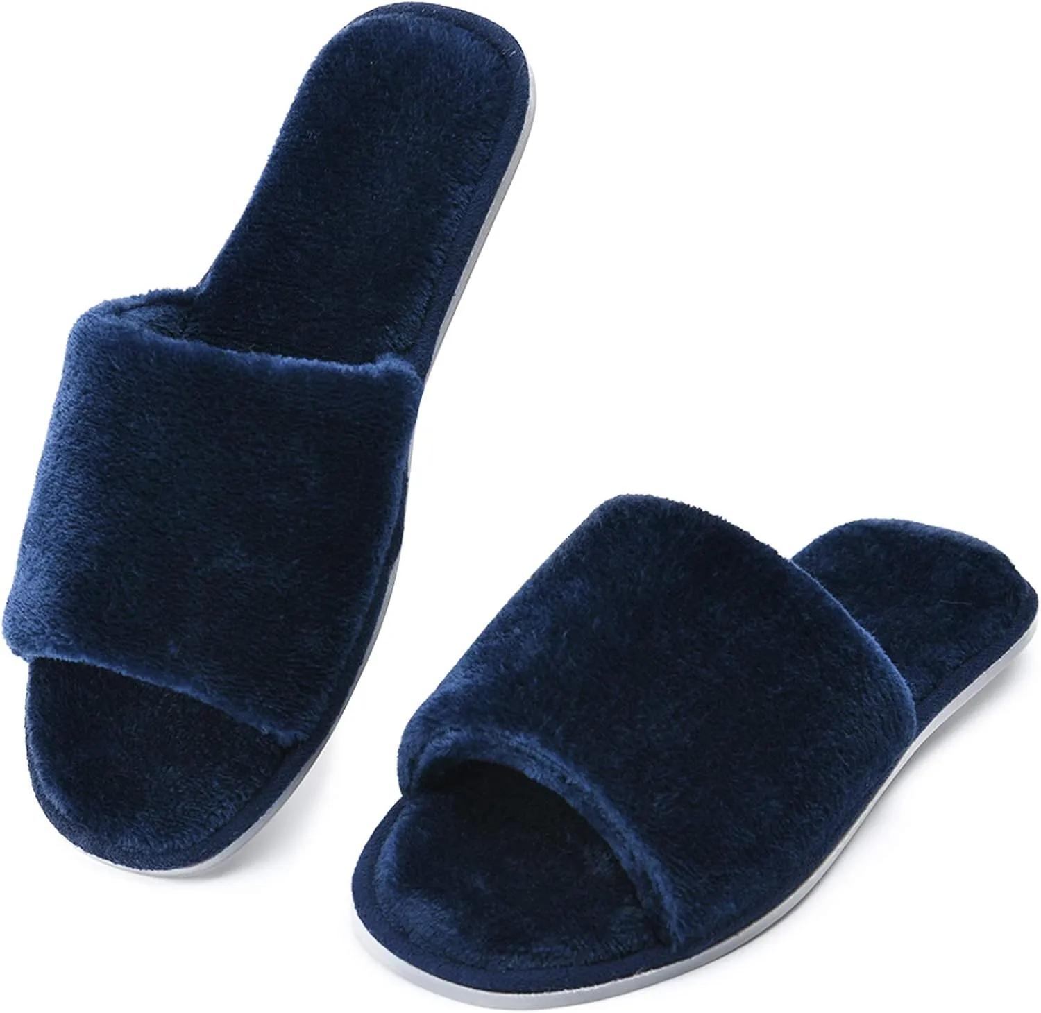 DL Open Toe Slippers for women Indoor, Cozy Memory Foam Womens House Slippers Summer Slip On, Comfy Soft Flannel Womens Bedroom Slippers Slide Breathable Size 5-6 7-8 9-10