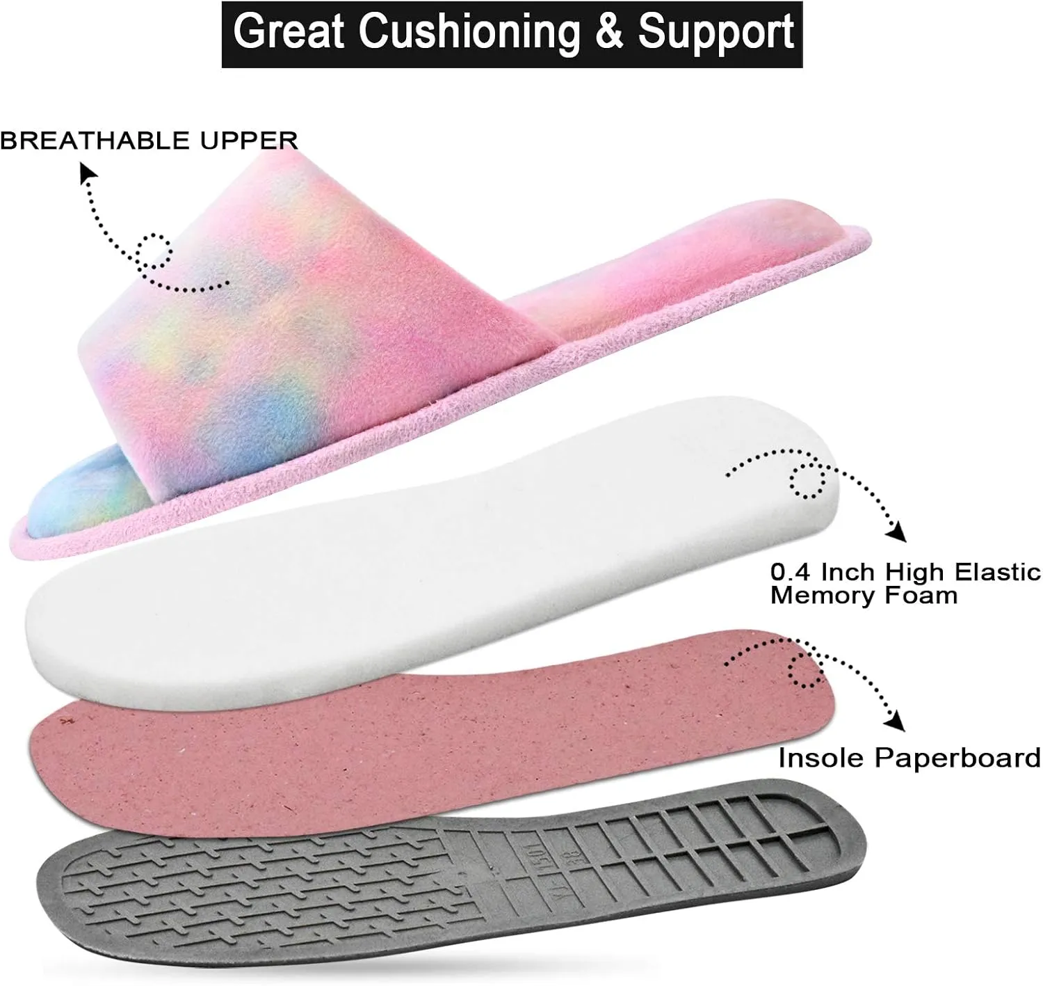 DL Open Toe Slippers for women Indoor, Cozy Memory Foam Womens House Slippers Summer Slip On, Comfy Soft Flannel Womens Bedroom Slippers Slide Breathable Size 5-6 7-8 9-10