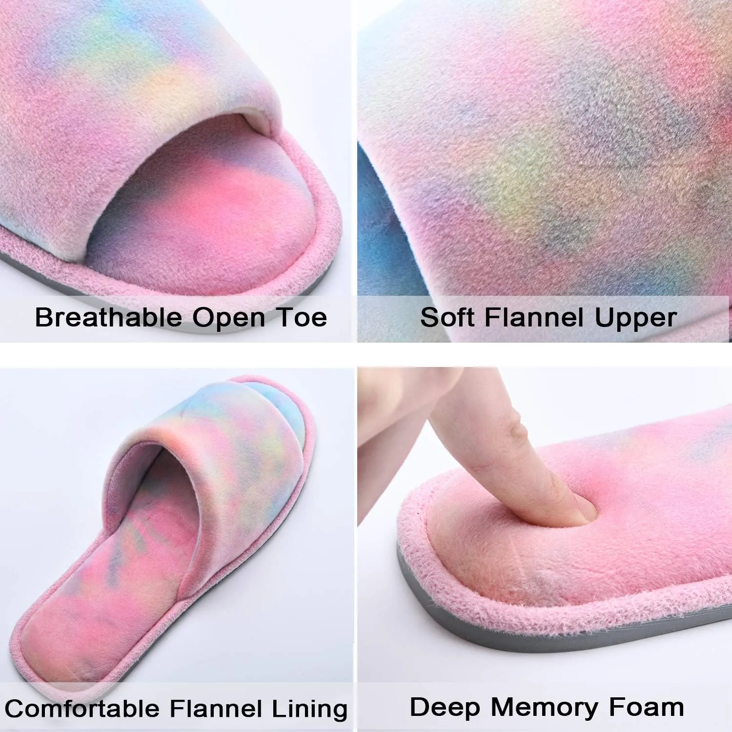 DL Open Toe Slippers for women Indoor, Cozy Memory Foam Womens House Slippers Summer Slip On, Comfy Soft Flannel Womens Bedroom Slippers Slide Breathable Size 5-6 7-8 9-10