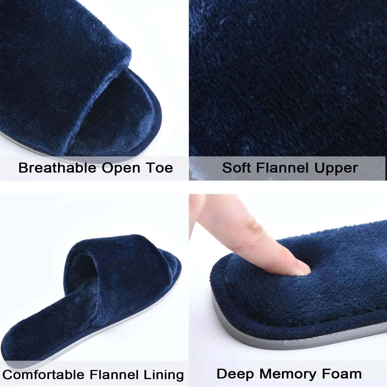 DL Open Toe Slippers for women Indoor, Cozy Memory Foam Womens House Slippers Summer Slip On, Comfy Soft Flannel Womens Bedroom Slippers Slide Breathable Size 5-6 7-8 9-10