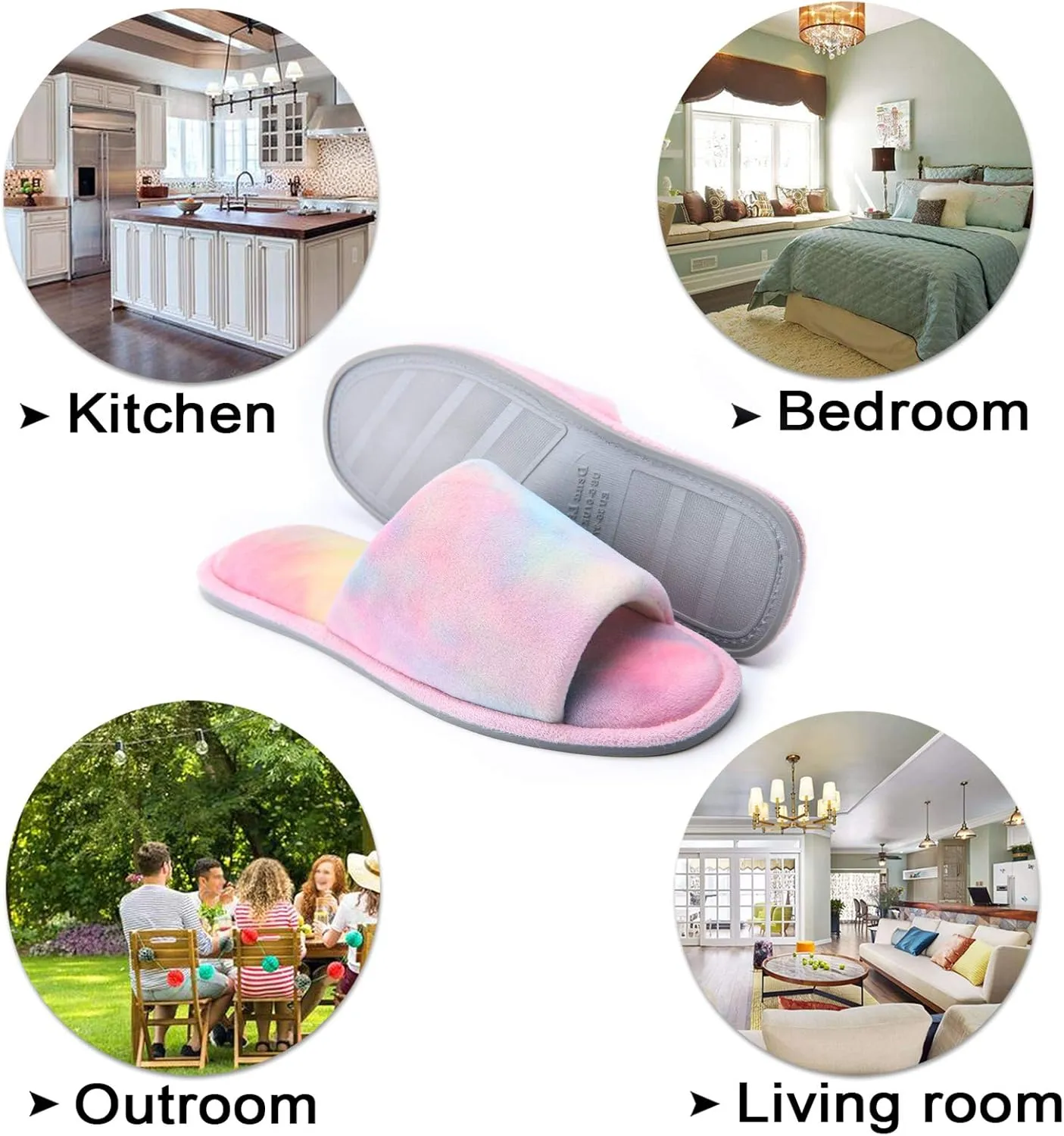 DL Open Toe Slippers for women Indoor, Cozy Memory Foam Womens House Slippers Summer Slip On, Comfy Soft Flannel Womens Bedroom Slippers Slide Breathable Size 5-6 7-8 9-10