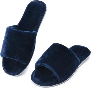 DL Open Toe Slippers for women Indoor, Cozy Memory Foam Womens House Slippers Summer Slip On, Comfy Soft Flannel Womens Bedroom Slippers Slide Breathable Size 5-6 7-8 9-10