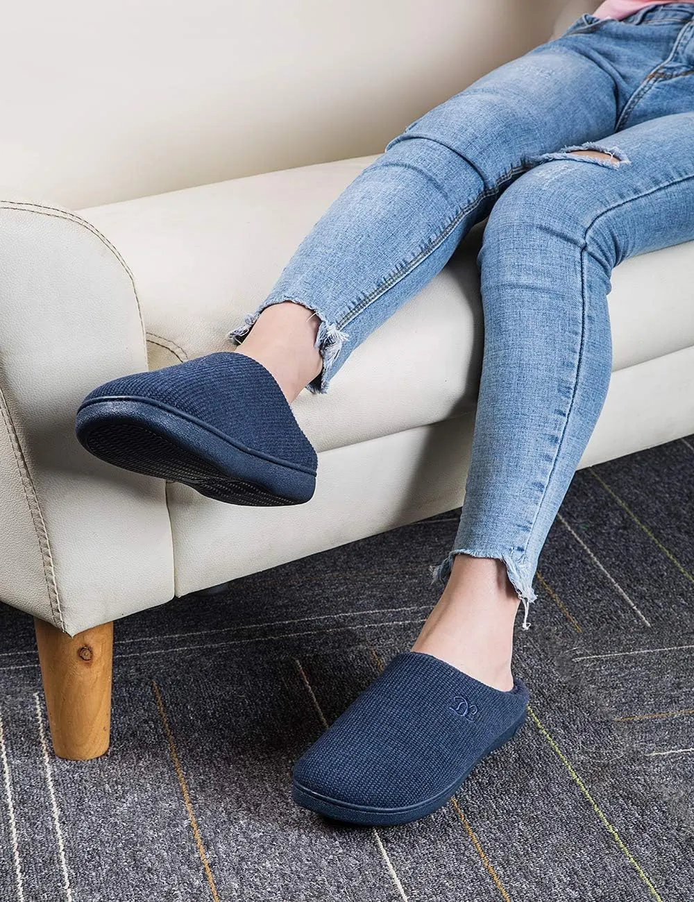 DL Womens Memory Foam Slippers, Cozy Slip on House Slippers for Women Indoor Outdoor, Comfy Women's Bedroom Slippers Warm Soft Flannel Lining Home Slippers Size 5-12 Purple Blue Pink Grey Navy Black