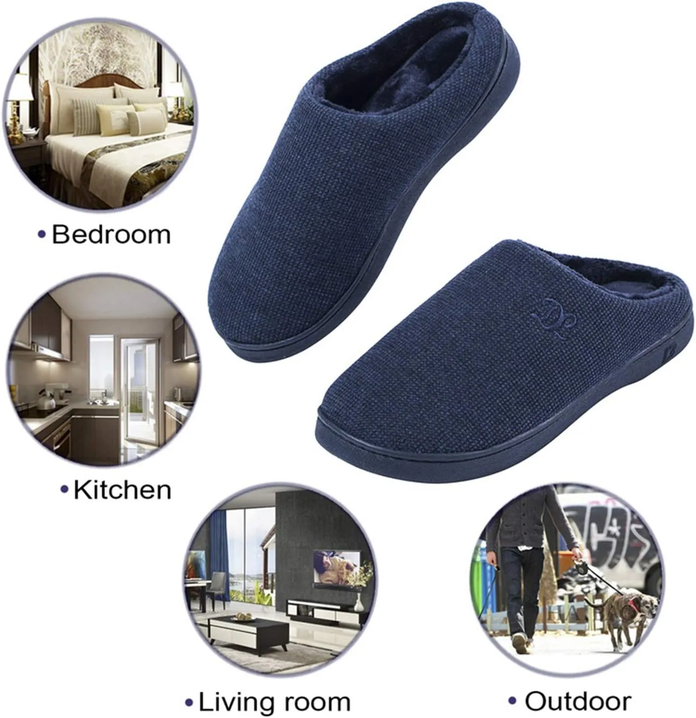 DL Womens Memory Foam Slippers, Cozy Slip on House Slippers for Women Indoor Outdoor, Comfy Women's Bedroom Slippers Warm Soft Flannel Lining Home Slippers Size 5-12 Purple Blue Pink Grey Navy Black
