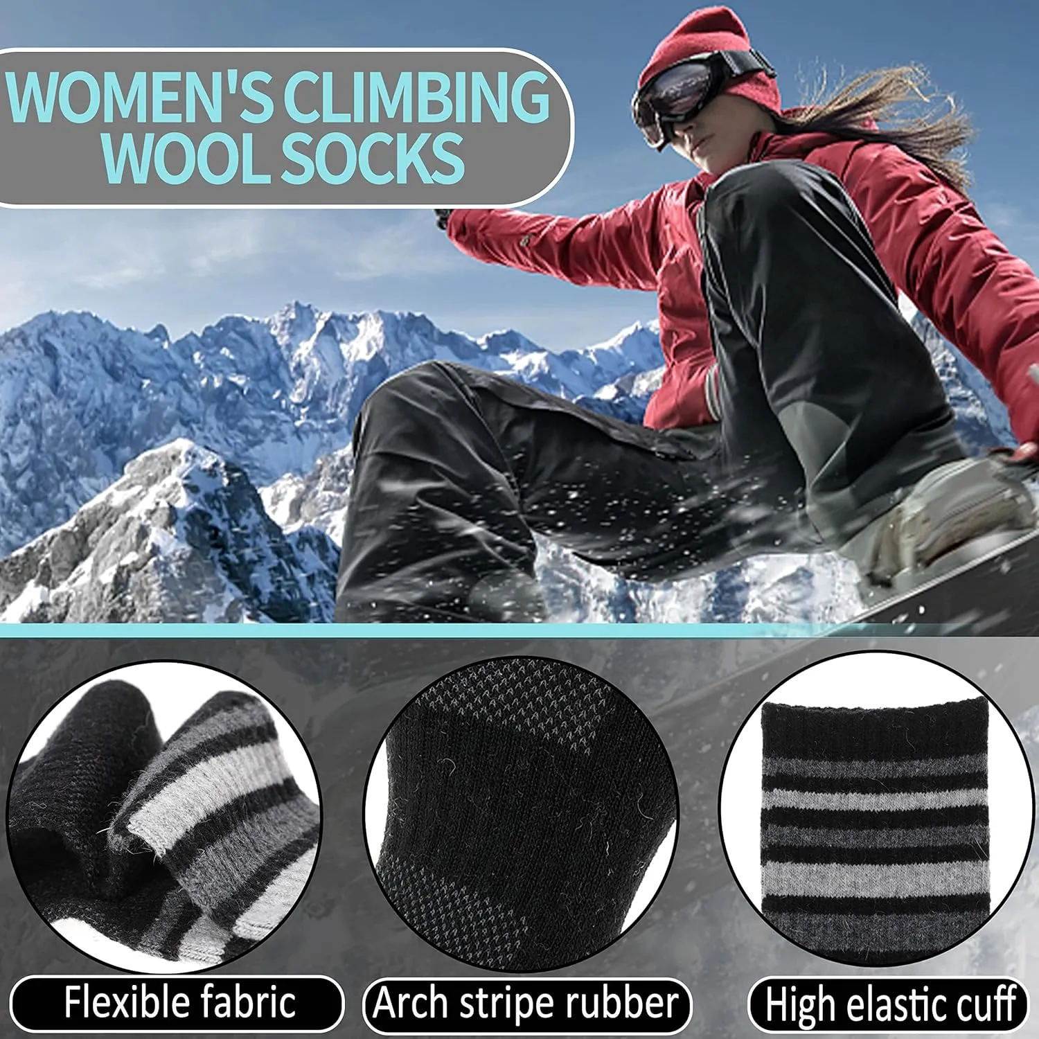 EBMORE 5 Pairs Womens Merino Wool Hiking Socks Thermal Warm Winter Boot Crew Cushion Work Gift Socks