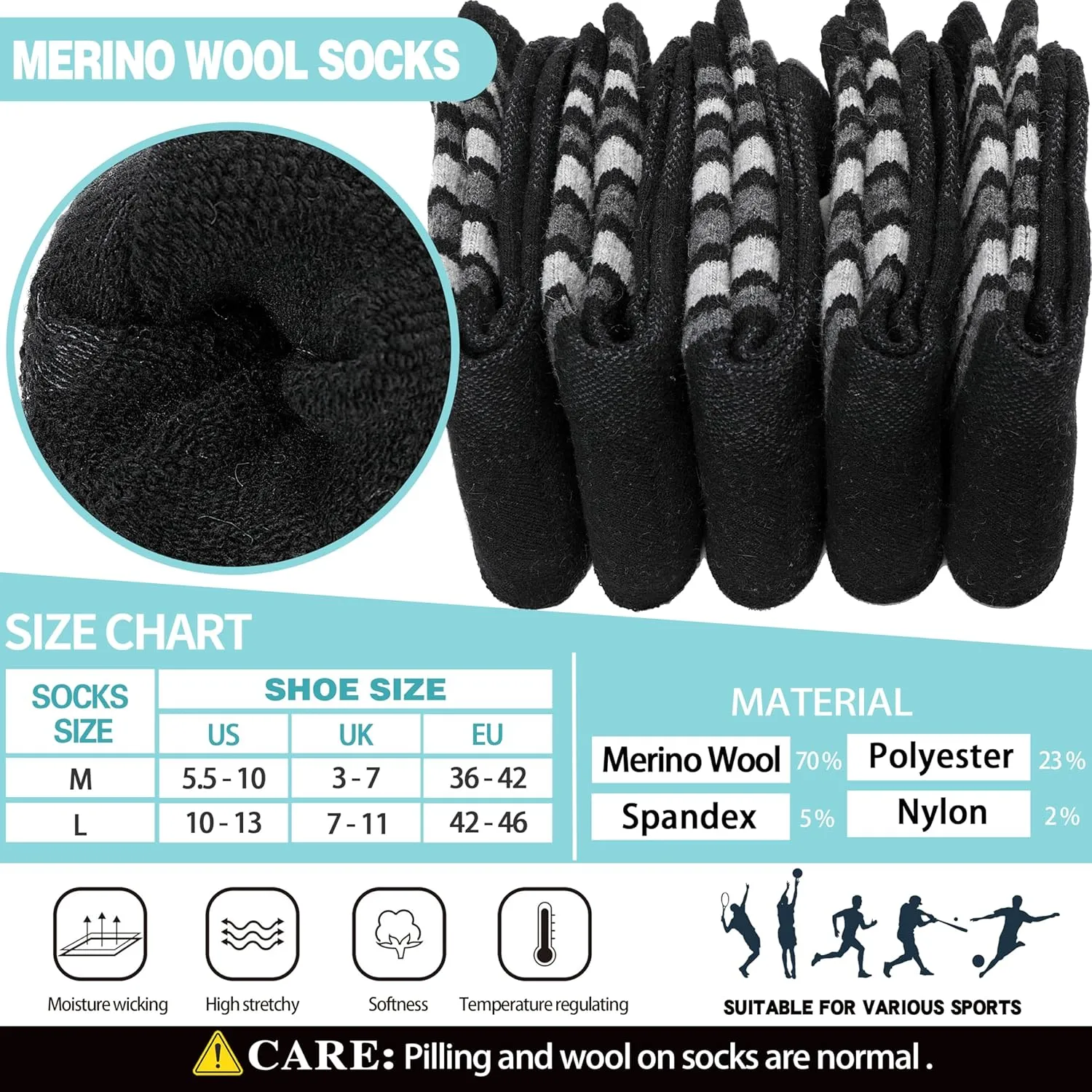 EBMORE 5 Pairs Womens Merino Wool Hiking Socks Thermal Warm Winter Boot Crew Cushion Work Gift Socks
