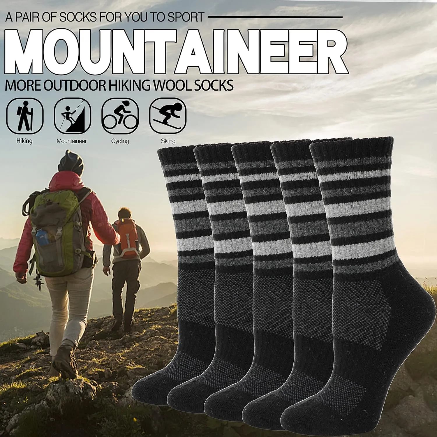 EBMORE 5 Pairs Womens Merino Wool Hiking Socks Thermal Warm Winter Boot Crew Cushion Work Gift Socks