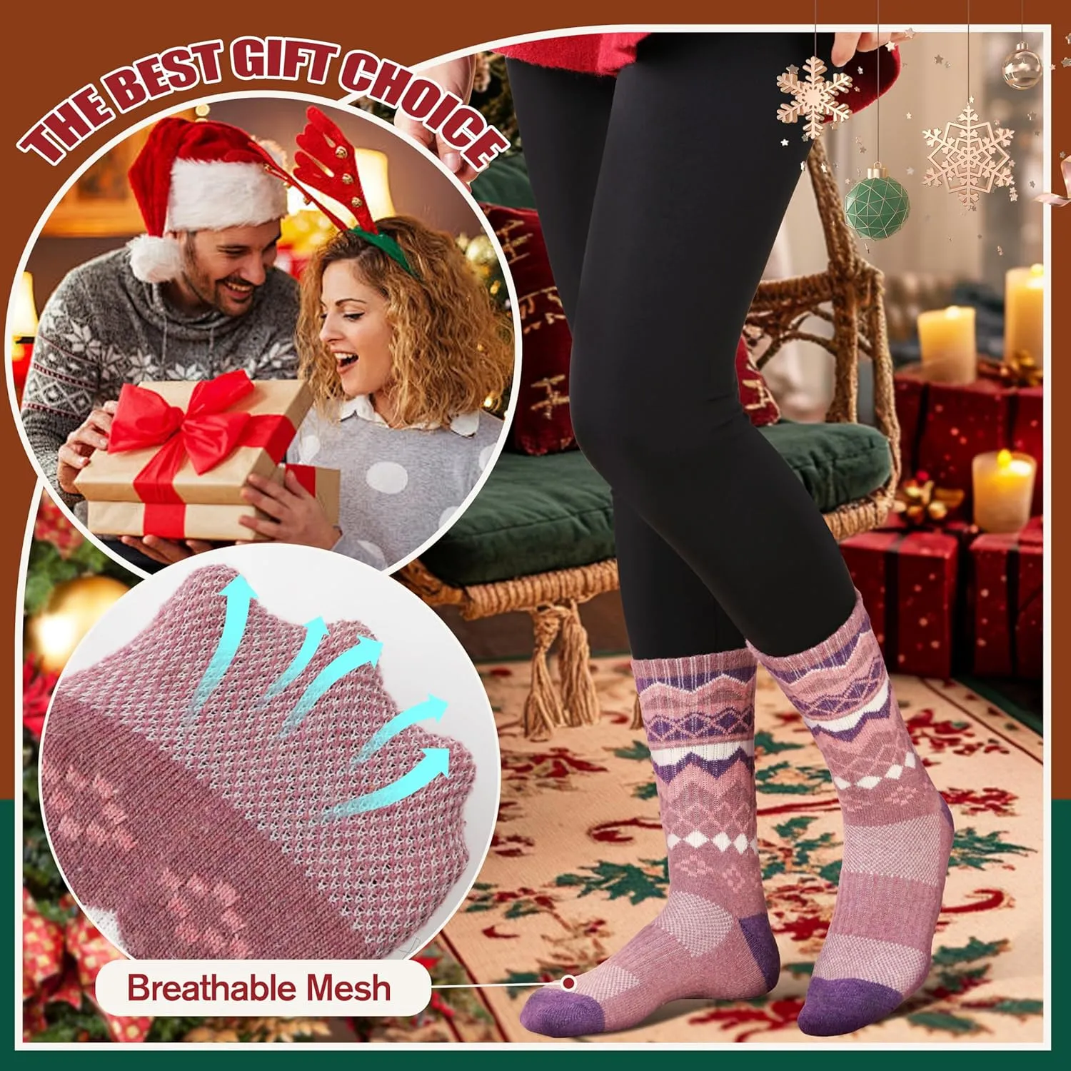 EBMORE 5 Pairs Womens Merino Wool Hiking Socks Thermal Warm Winter Boot Crew Cushion Work Gift Socks