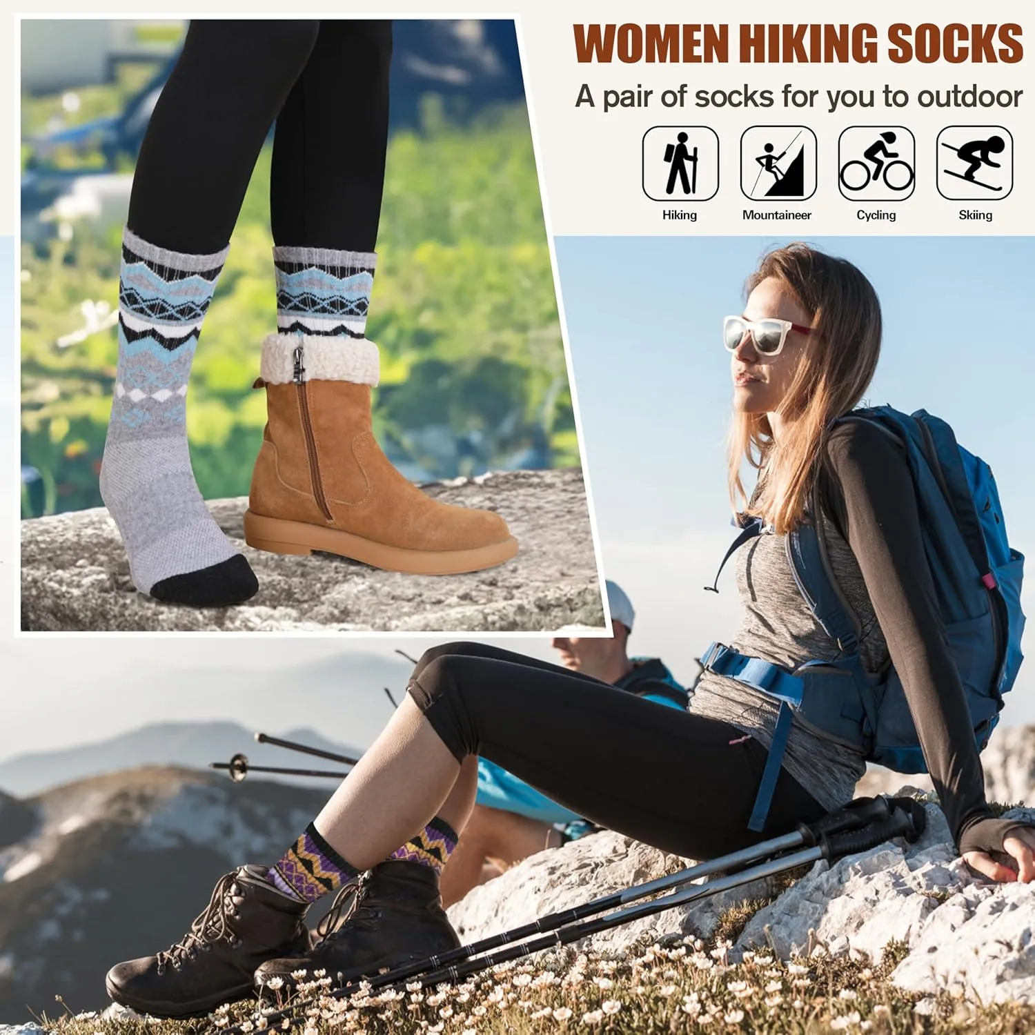 EBMORE 5 Pairs Womens Merino Wool Hiking Socks Thermal Warm Winter Boot Crew Cushion Work Gift Socks