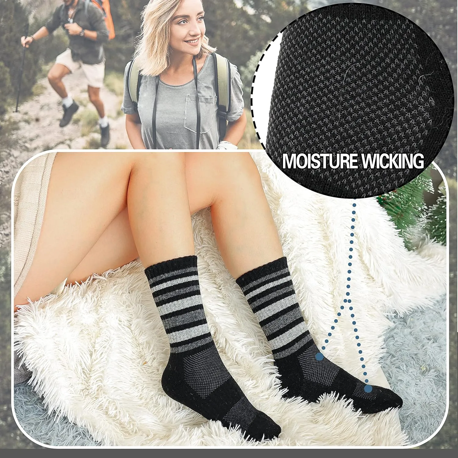EBMORE 5 Pairs Womens Merino Wool Hiking Socks Thermal Warm Winter Boot Crew Cushion Work Gift Socks