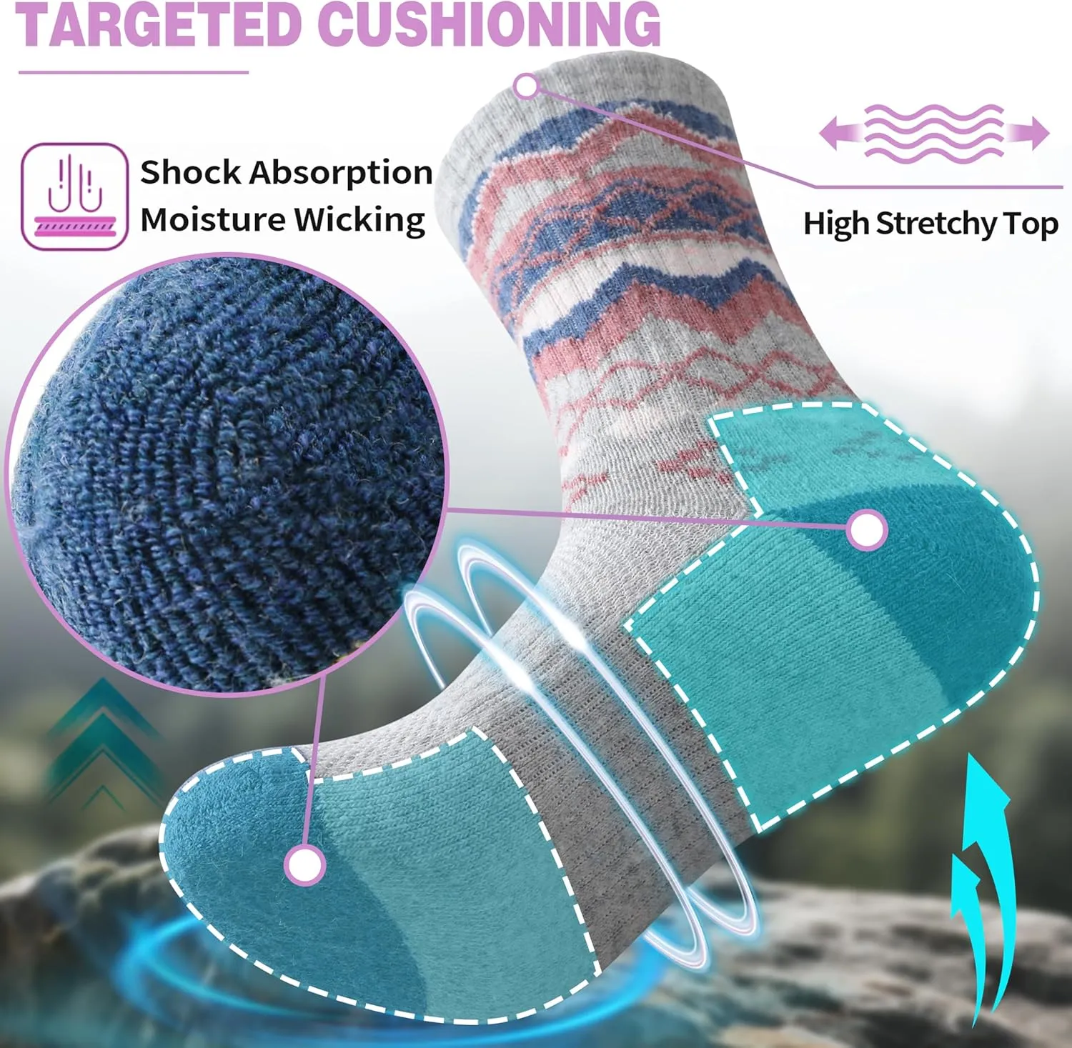 EBMORE Womens Merino Wool Hiking Socks Thermal Warm Winter Crew Cushion Work Boot Outdoor Socks 5 Pairs
