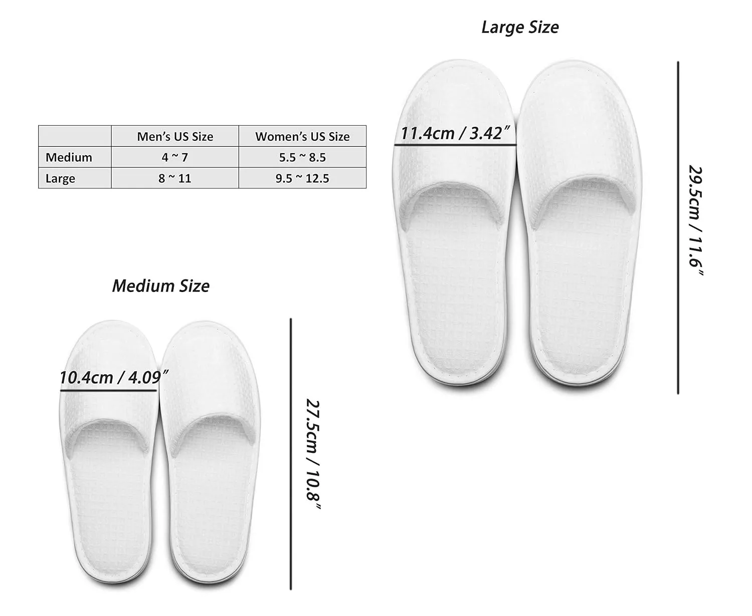 echoapple 10 Pairs of Waffle Open Toe White Slippers-Two Size Fit Most Men and Women for Spa, Party Guest, Hotel and Travel(Medium, White-10 Pairs)
