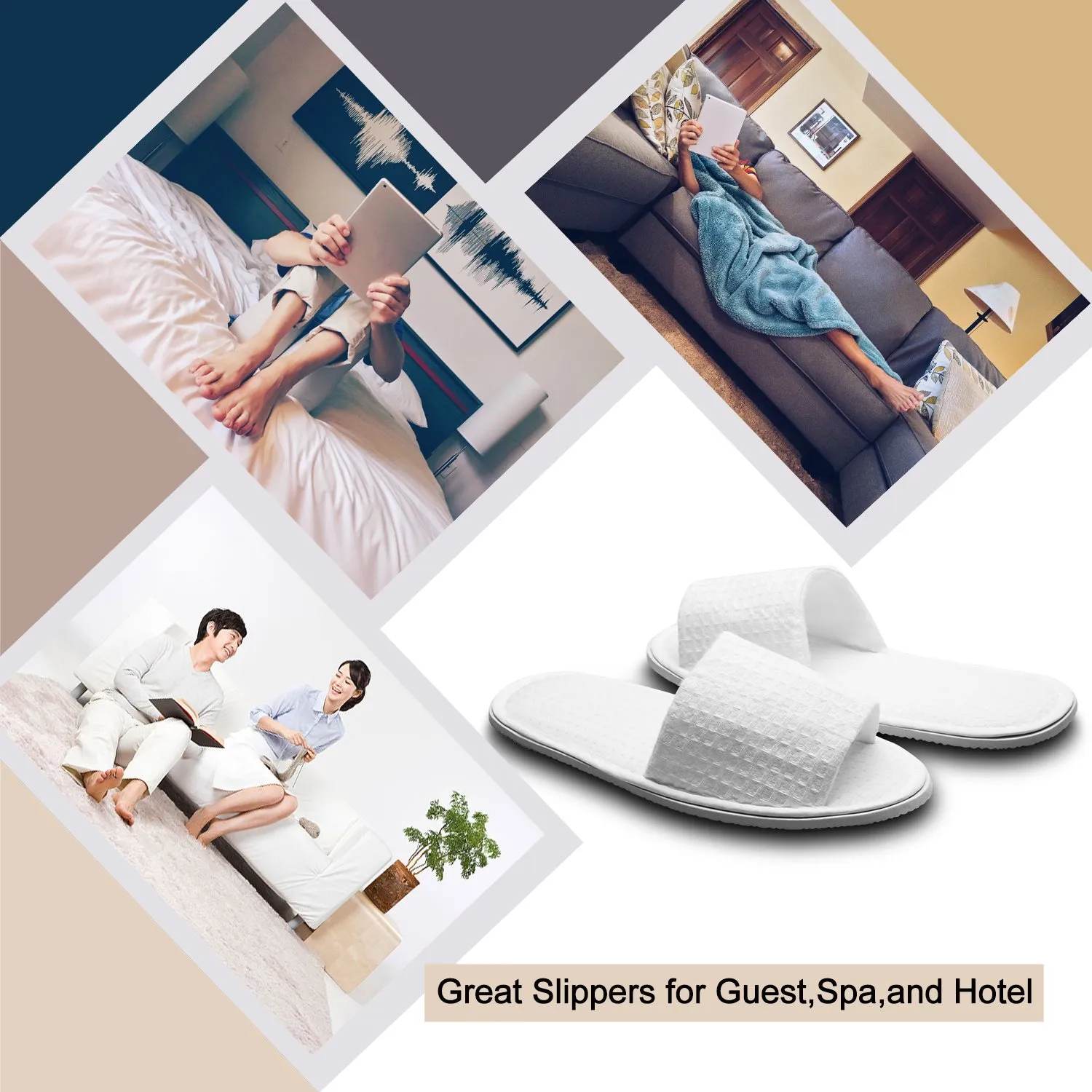 echoapple 10 Pairs of Waffle Open Toe White Slippers-Two Size Fit Most Men and Women for Spa, Party Guest, Hotel and Travel(Medium, White-10 Pairs)